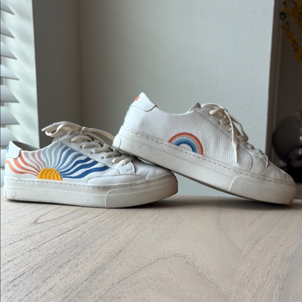 Soludos White Sneakers with Rainbow Design